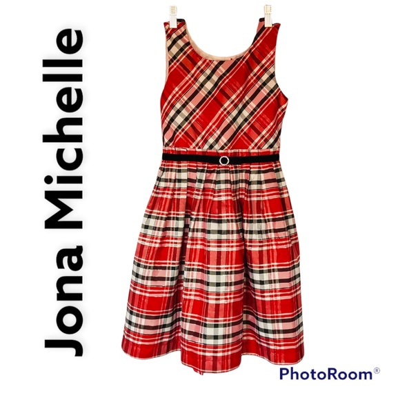 Jona Michelle Other - Jona Michelle Girls red black plaid a line dress sleeveless Girls size 7